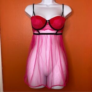 Victoria's Secret Pink Chantilly Lace Babydoll Lingerie Top